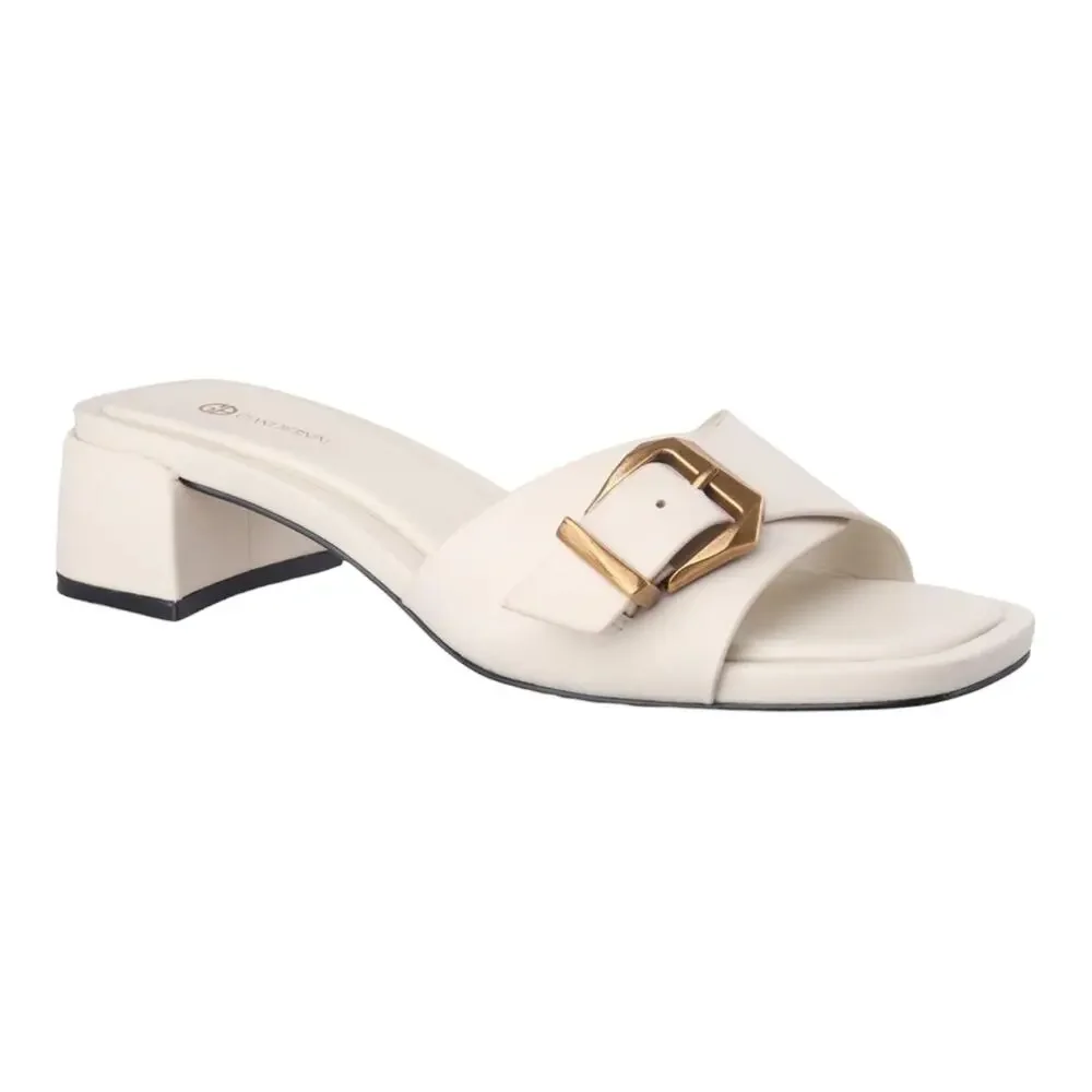 Giani Bernini Womens Kamilla Leather Buckle Block Heel Sandals White Size 10 1/2